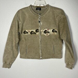 Stone Age Rockwear Sweatshirt Jacket Stone Washed Pearl Snap Vintage Fleece Med